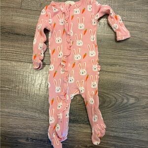 Spearmint Love Pink Bunny Print Ruffle Onesie